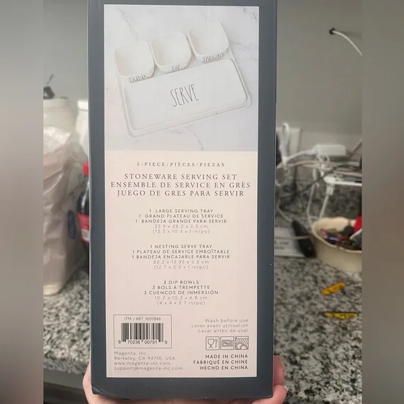 Rae Dunn White Serve Tray with Spread, Dip, Dunk Bowls - Picture 4 of 4